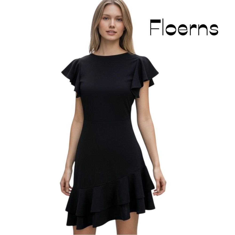 Floerns Black Asymmetrical Ruffles Mini Dress NWT Size XS Feminine Romantic